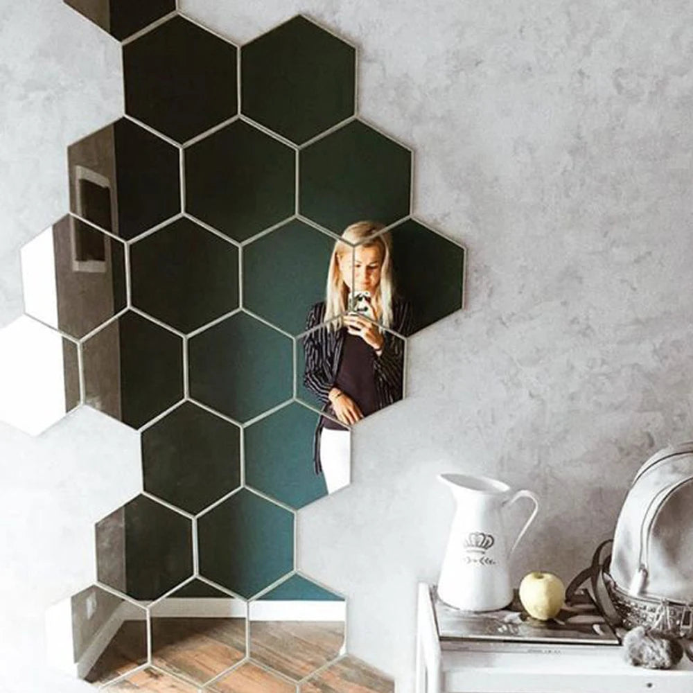 12pcs 3D Hexagon Mirror Wall Sticker