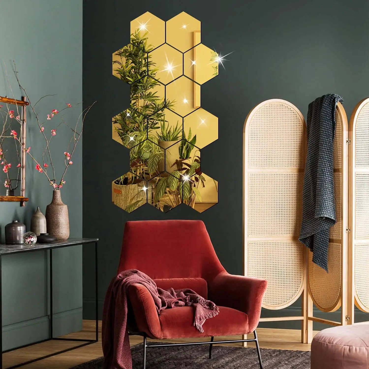 12pcs 3D Hexagon Mirror Wall Sticker